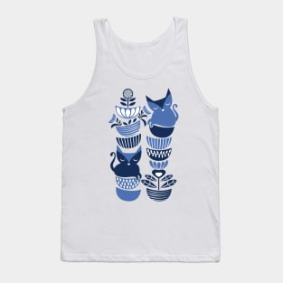 Swedish folk cats I // indigo blue Tank Top